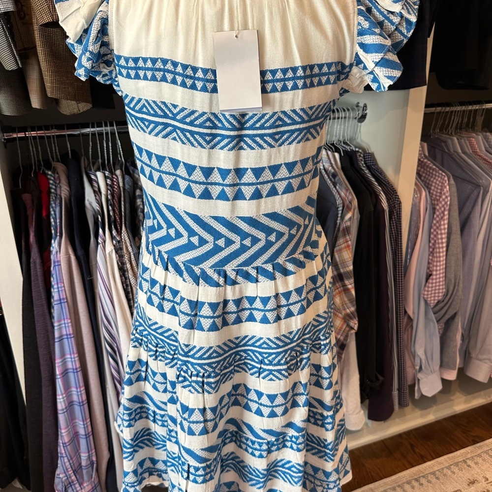 Sail to Sable Blue and White Geometric Mini Dress